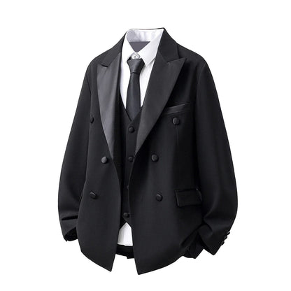 Patchwork Satin Double-breasted Designer Mens Black Blazer Hombre Elegant Groom Wedding Banquets Party Suits Jackets Coats 5XL