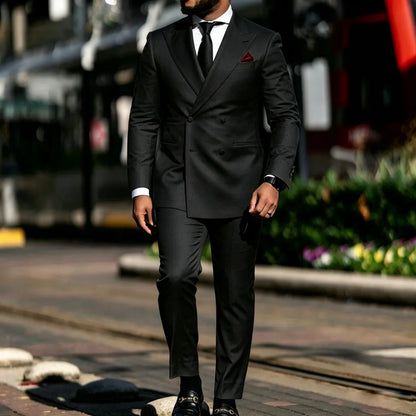 Men Suit Yellow 2 Pieces Double Breasted Solid With Lapel For Wedding Groom Banquet Party Prom Business Work Office Jacket Pants