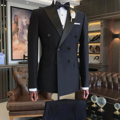 2 Piece Black Slim Fit Wedding Men's Suits Notch Lapel Double Breasted Blazer And Pants Formal Business Groom Tuxedo Male Outfit