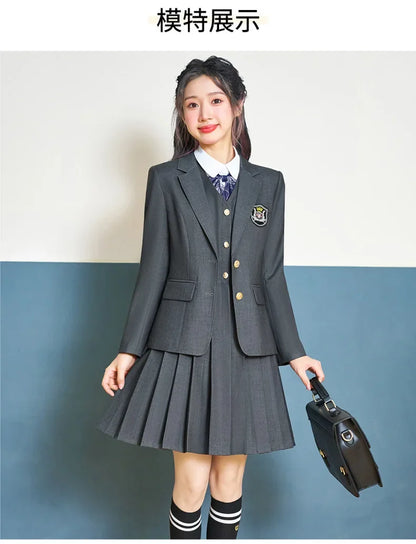 College Style Women's Suit2024New Autumn Small Stature Elegant Campus Suit OutfitjkUniform Suit Dress Set