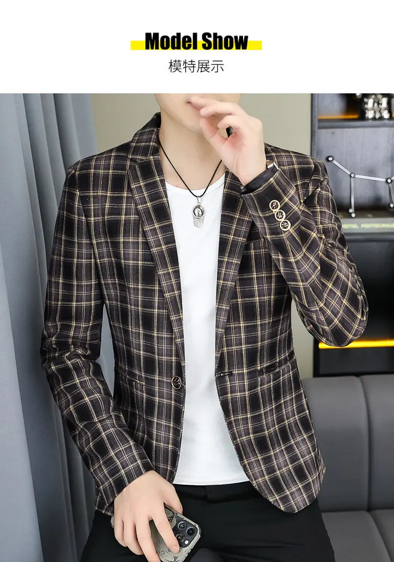 2026 Blazer Outdoor Men's Checked Fashion Business Trend Wedding Slimming Gentleman Casual Korean Travel High Formal Wear Blazer