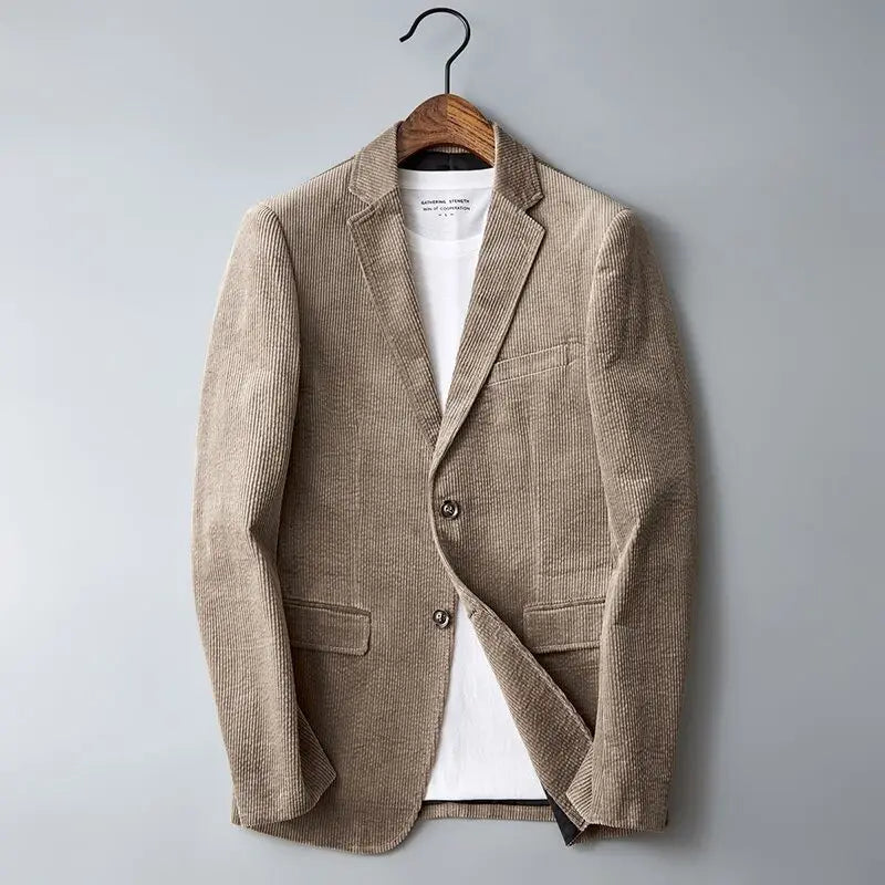 6XL-XS Men High Quality Business Suit Jackets Man Slim Fit Corduroy Notch Lapel Two Buttons Blazers Man Casual Suit One Coat