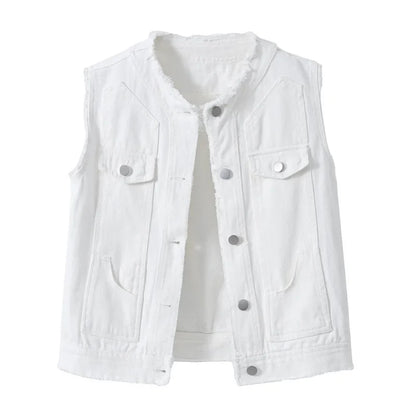 Autumn Women Denim Vests Sleeveless Waistcoat Students Casual Sleeveless Tops Jeans Jackets Pink Yellow White Orange Green 5XL