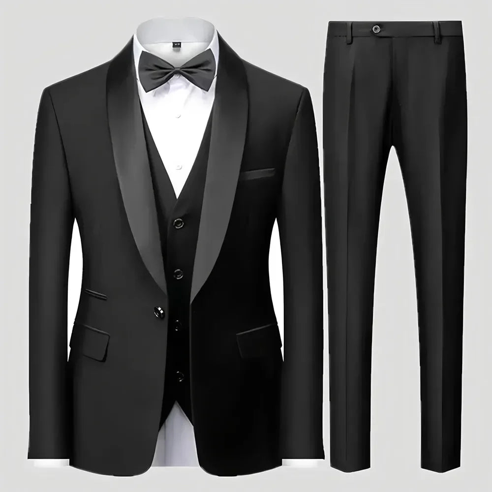 Ensemble Blazer Noir Homme Automne Mariage Soirée 3 Pièces Grande Taille Manteau Blazer, Pantalon et Gilet Homme Noir Mode Costumes Slim Fit
