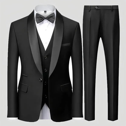 Ensemble Blazer Noir Homme Automne Mariage Soirée 3 Pièces Grande Taille Manteau Blazer, Pantalon et Gilet Homme Noir Mode Costumes Slim Fit