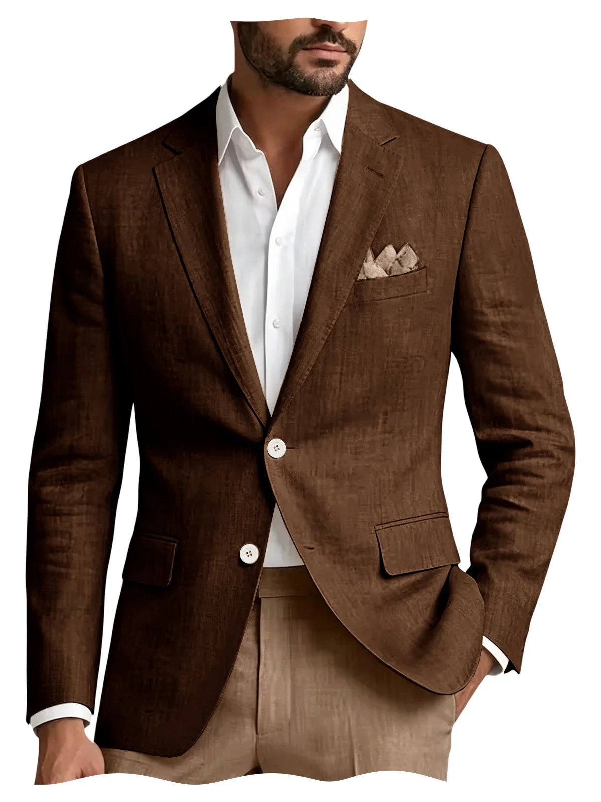 Men's Linen Blazer Notch Lapel 2 Buttons Slim Fit Casual Sport Jacket Lightweight Breathable Summer Business Wedding Daily Wear