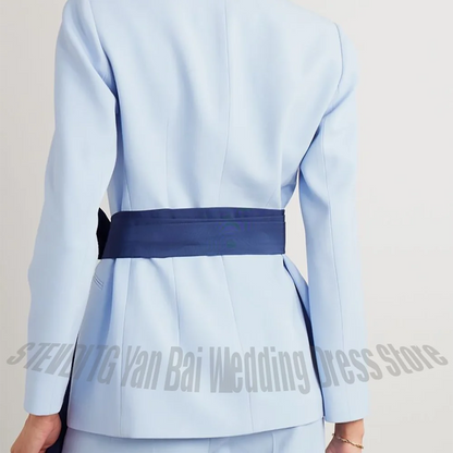 Women's Two Pieces Set Chic Single Breasted Regular Fit Blazer With Belt Fashion Bow Peak Lapel Party Event Elegant Pants Suit