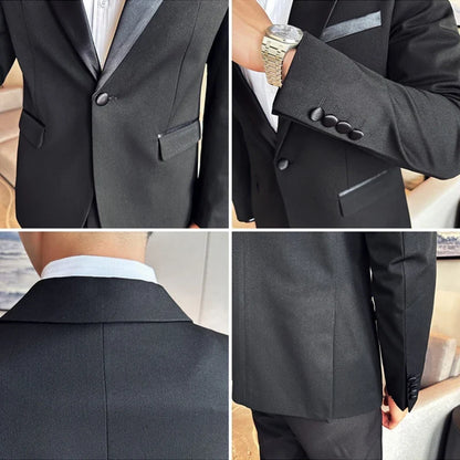 Men's Slim Fit Wedding Suit – Jacket, Vest & Pants | Smart Casual Black Tuxedo for Groom