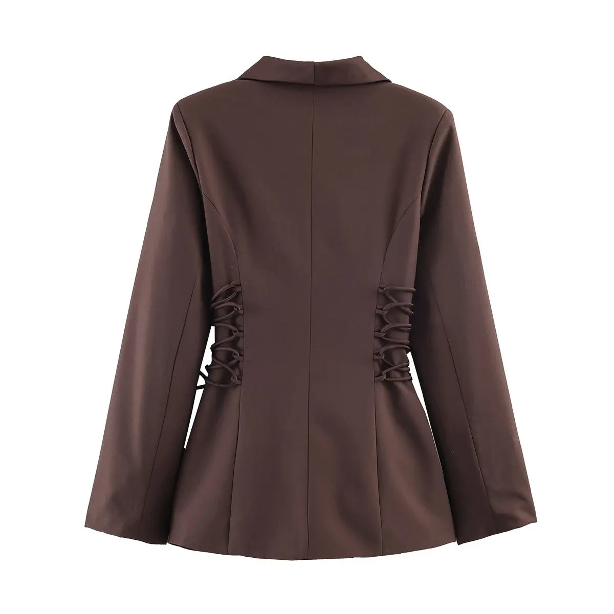 Women Brown Blazer Jacket Y2k 2000s Vintage Bandage Suit Coat Long Sleeve Double Breasted Oversize Outerwear Spring Autumn 2026