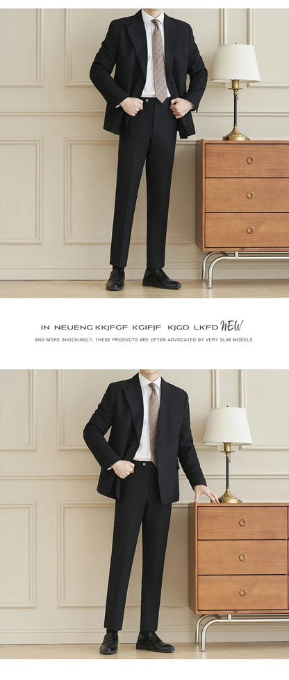 Herringbone Pattern Fabric Suit Jacket Men Autumn Winter Casual Business Dress Coat Wedding Groom Banquet Party Blazer Masculino