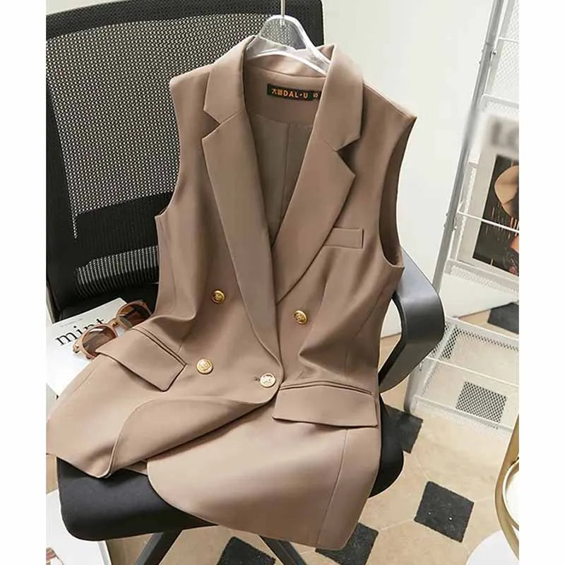 Women Spring Suit Jacket With Lined Waistcoat Female Korean Solid Color Loose Double Breasted Casual Blazers Vest Tops Jacket