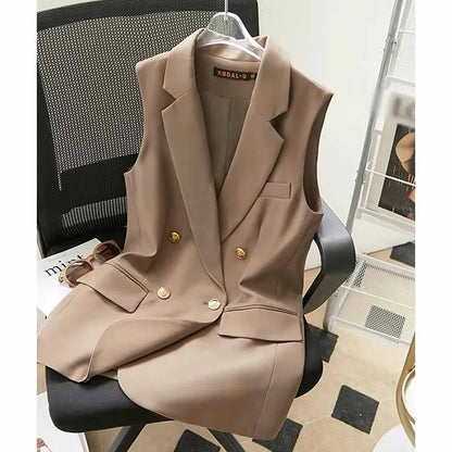 Women Spring Suit Jacket With Lined Waistcoat Female Korean Solid Color Loose Double Breasted Casual Blazers Vest Tops Jacket