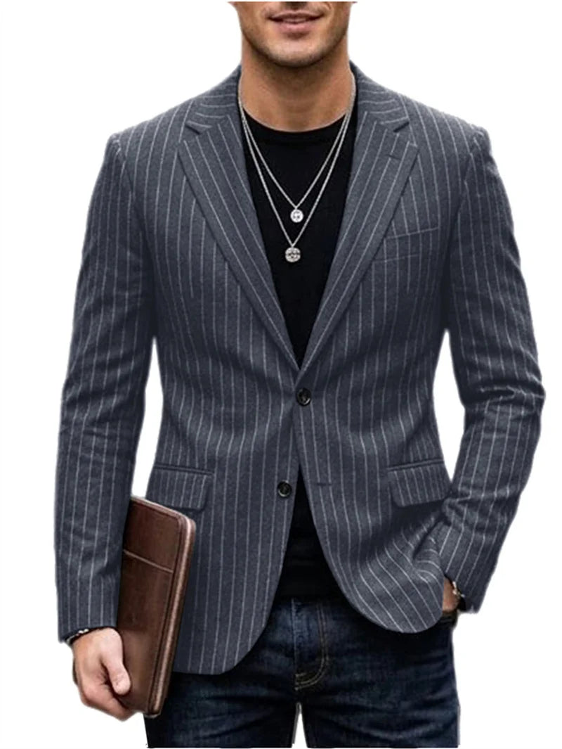 Men's Striped Blazer Casual Slim Fit Suit Jacket 2026 New Business Casual Single Breasted Blazer for Men Office Wedding Party Co