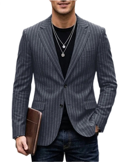 Men's Striped Blazer Casual Slim Fit Suit Jacket 2026 New Business Casual Single Breasted Blazer for Men Office Wedding Party Co