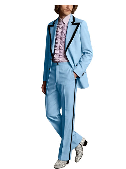 Men's Tuxedo Suit 2-Piece Slim Fit Blazer and Pants Set with Black Velvet Trim for Weddings and Formal Events