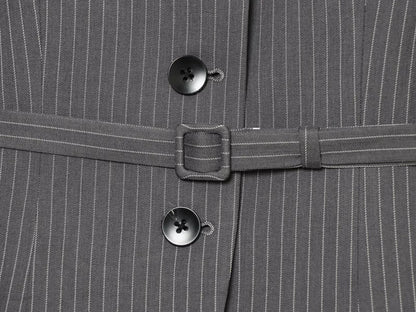 Elegant Women's Striped Blazer With Belt 2026 Spring Autumn Lapel Long Sleeves Single Breasted Slim Trendy Office Lady Suit