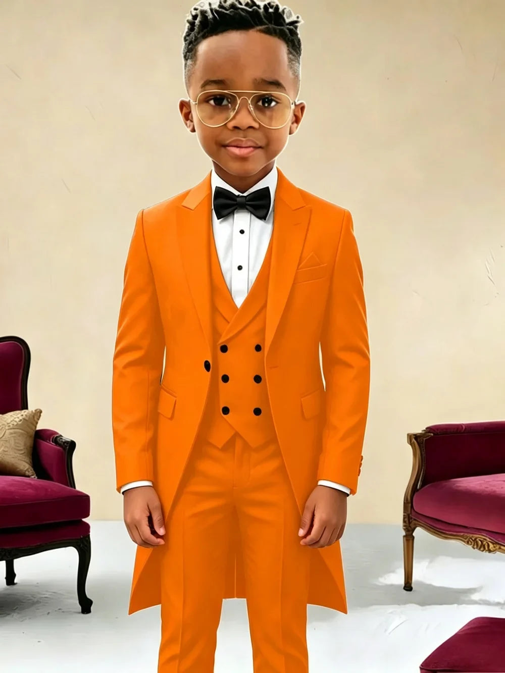 New Boys Long Jacket Vest Pants 3 Pieces Suits Piano Performance Wear Classy Peak Lapel Kid Slim Fit Suit Set For Wedding