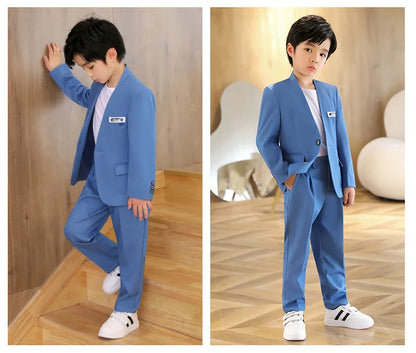Boys Formal Suit Set Kids Wedding Tuxedo Jacket Pants Blue Ceremony Outfit