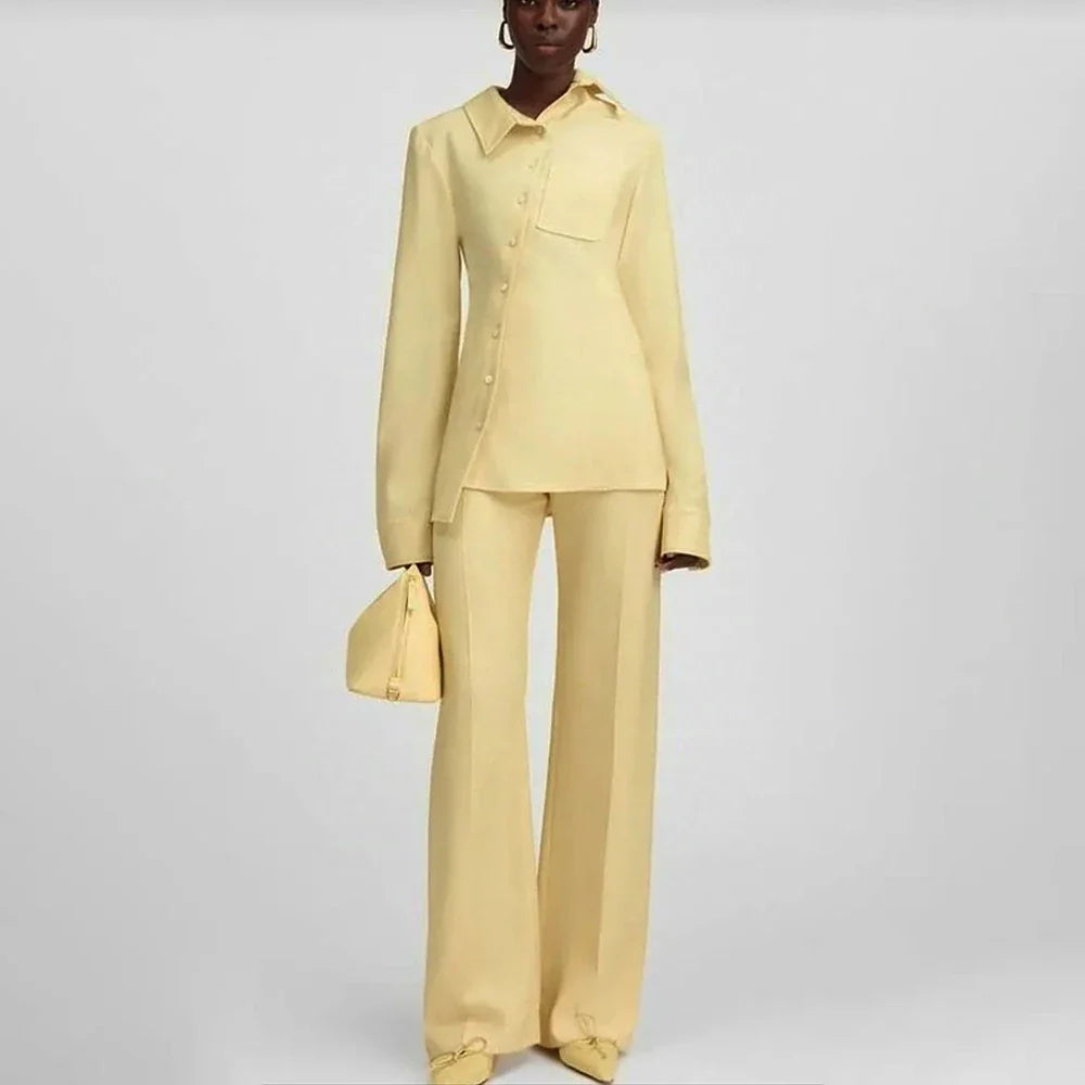 Slim Fit Women's Suit Set Modern 2Pieces(Jacket+Pants) Unique Single Breasted Lapel Simple Office Business Daily Outfit