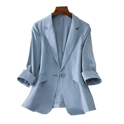 Spring Summer New Style Korean Version Silk Fashion Small Suit Jacket Women Thin Sleeve Seven Button Slim Fit Western Wear