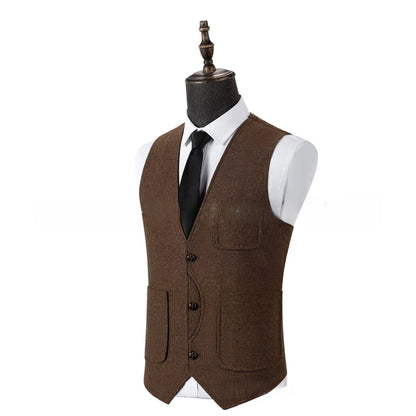 Men's Suit Vest Single Breasted Herringbone Smart Casual Wedding Business Waistcoat