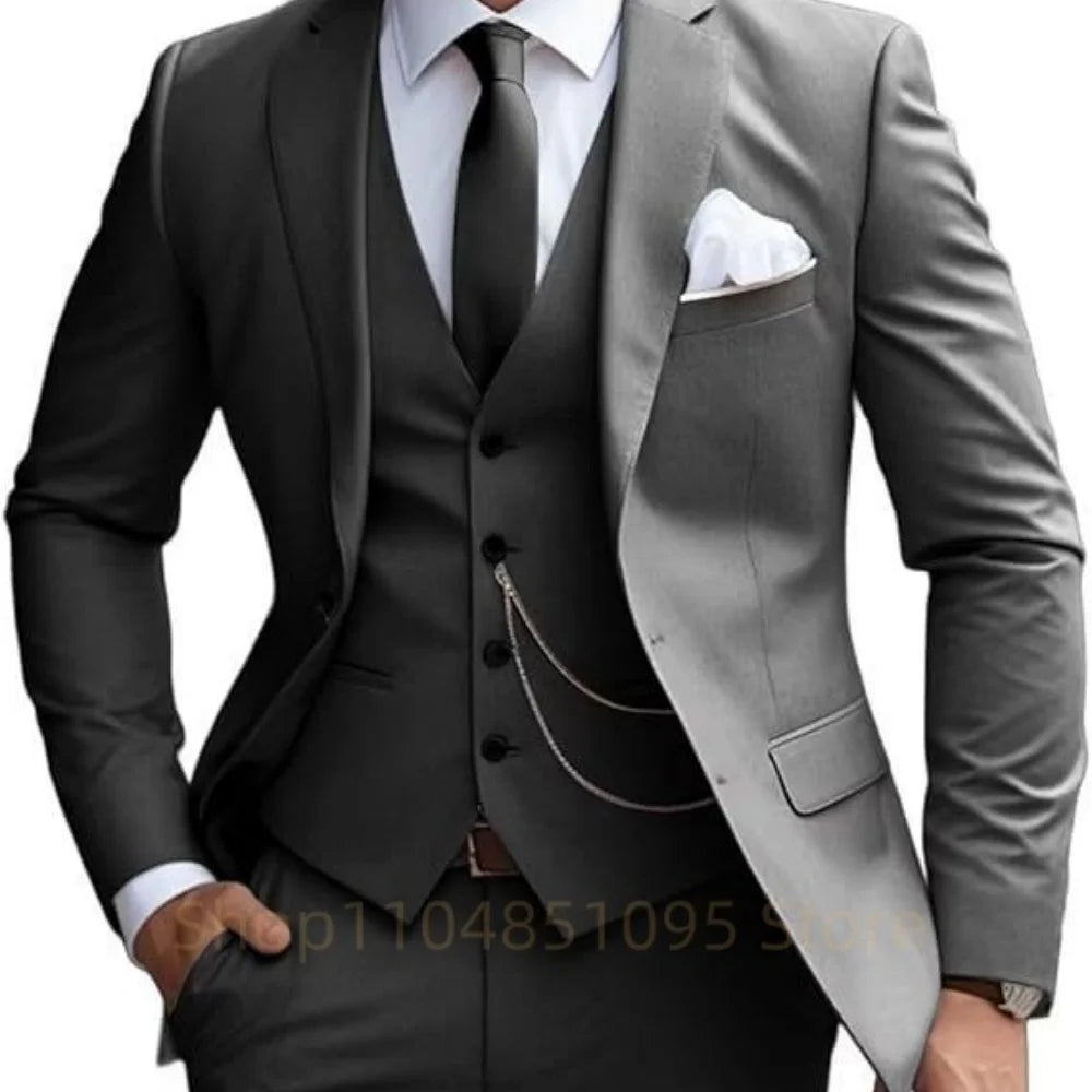 Elegant Mint Green 3 Piece Men's Suit Groom Tuxedos Business Suits Slim Fit Notch Lapel Blazer Vest Pants for Wedding Party Prom