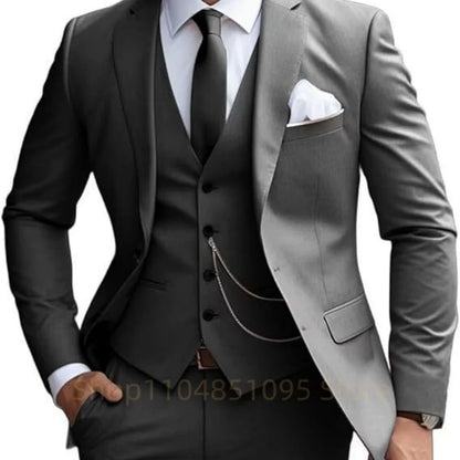 Elegant Mint Green 3 Piece Men's Suit Groom Tuxedos Business Suits Slim Fit Notch Lapel Blazer Vest Pants for Wedding Party Prom