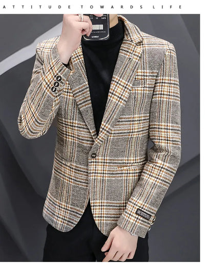 Men's Smart Casual Blazer – Autumn Winter Fleece Lined Single Breasted Suit Jacket