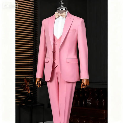 Slim Fit Solid Man 3 Piece Outfit Set Formal Business Suits Elegant Men Wedding Dresses Stage Party Costume Groomsmen Office Set