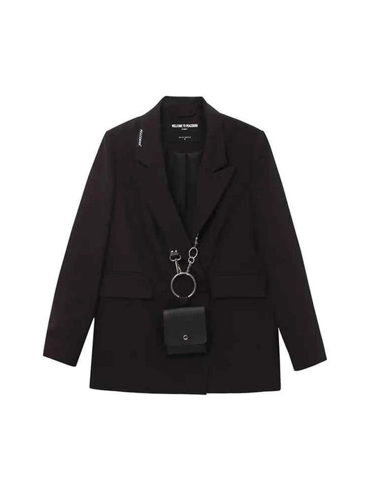 Women Black Gothic Emo Blazer Jacket Vintage Elegant Suit Coat Y2k Harajuku Long Sleeve Single Breasted Outerwear Clothes Autumn