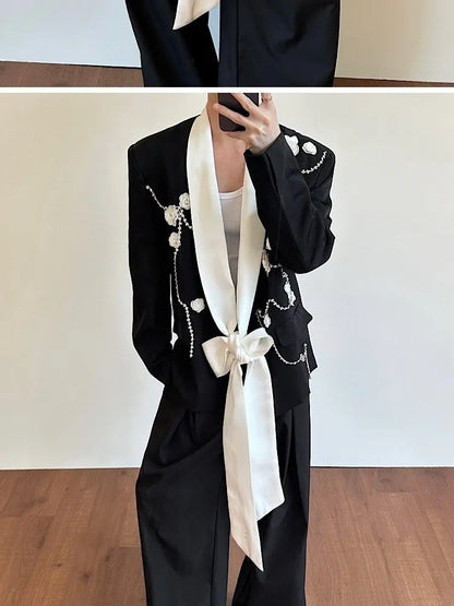 2026 Spring New Fashion Elegant Temperament Ribbon Decorate Blazer Coat Men's Handsome Luxury Casual Male Clothes JY5386
