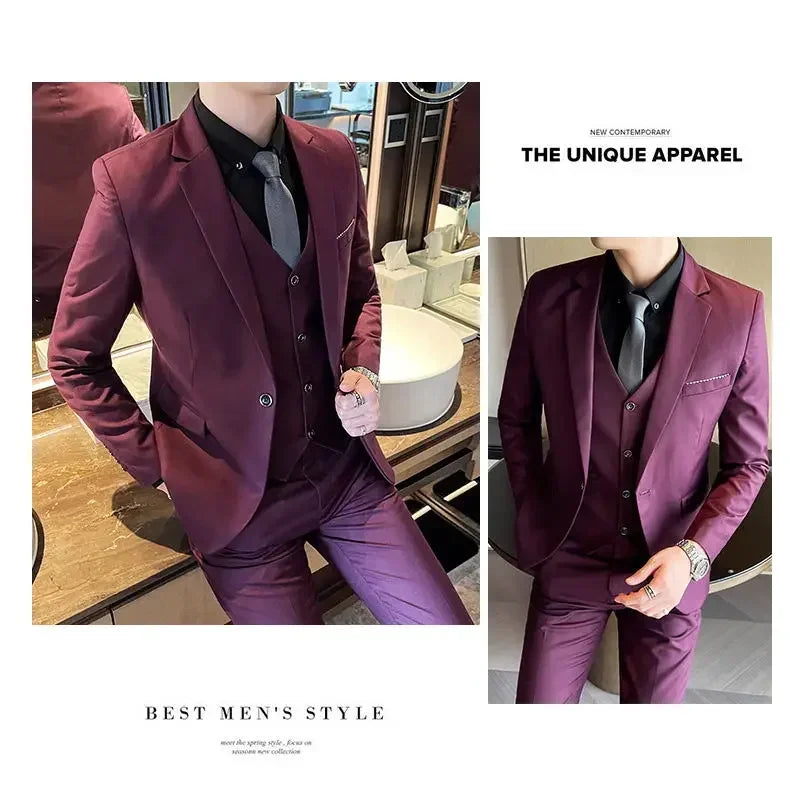 Suit (Blazer + Vest + Pants) Men's Smart Casual Business Formal Korean Style Banquet Suit