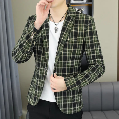 2026 Blazer Outdoor Men's Checked Fashion Business Trend Wedding Slimming Gentleman Casual Korean Travel High Formal Wear Blazer
