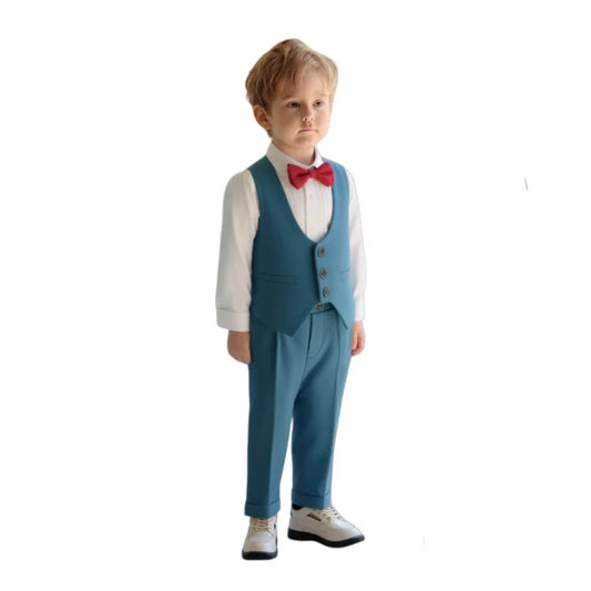 Flower Boys Green Jacket Vest Pants Bowtie 4Pieces Suit Set Newborn Baby Kid 1 Year Birthday Suit Children Wedding Party Costume