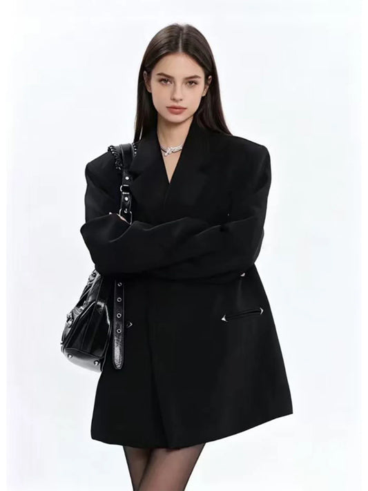 Women's Black Oversize Loose Blazer Fashion Y2k 2000s Vintage Suit Coat Y2k 2000s Vintage Outerwear for Women Spring Autumn 2026