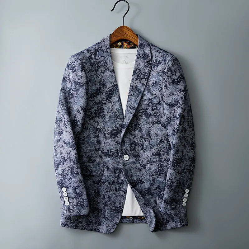 Men's Floral Jacquard Blazer Slim Suit Jacket Male Business Casual Coat Fashion Men Wedding Party Tuxedo Dress Blazers  Fit Tops