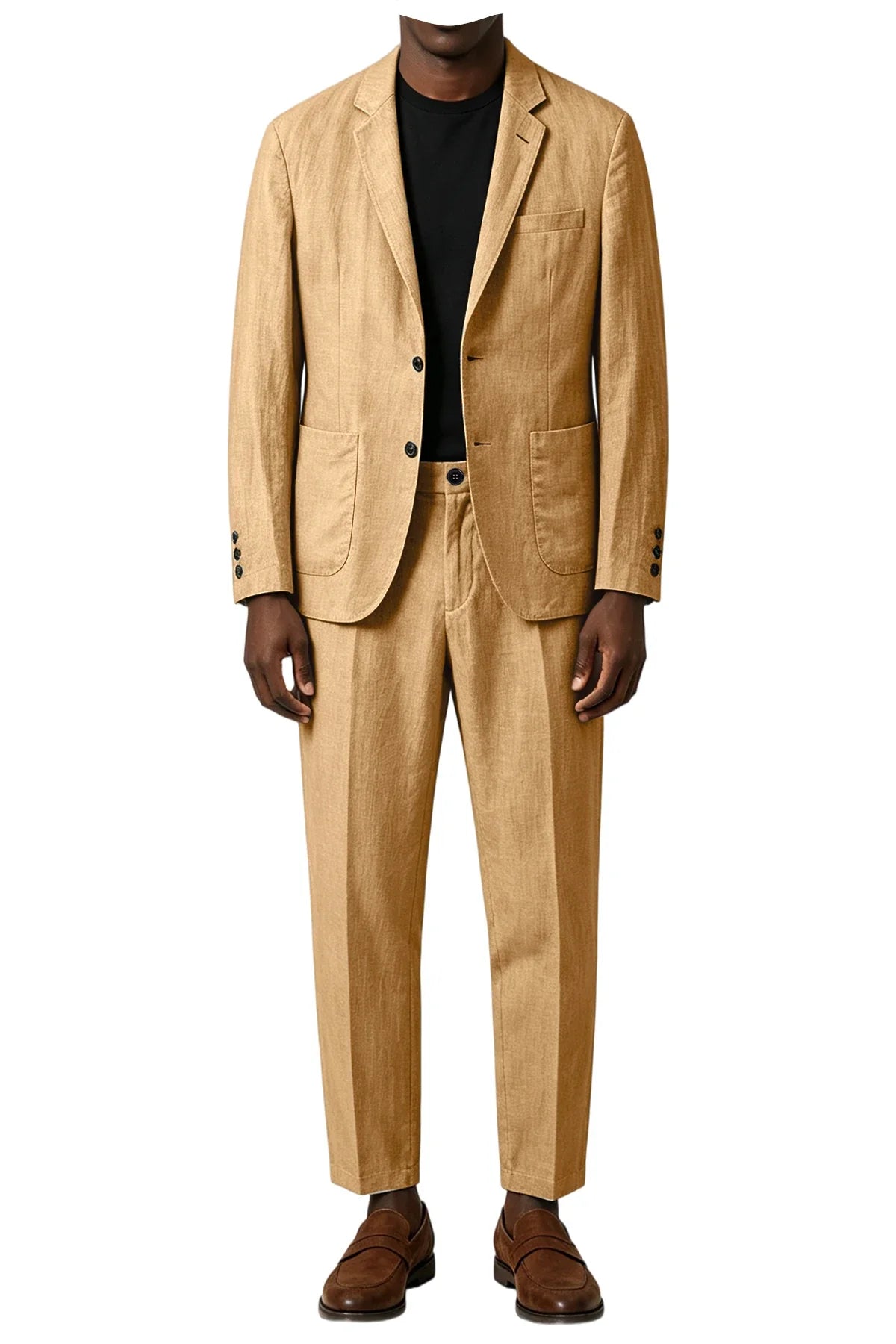 Men's Linen Blend 2-Piece Suit Notched Lapel Slim Fit – Casual Summer Beach Wedding Set