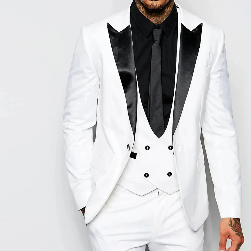 White Elegant Double Breasted Men Suit Slim Fit 3 Piece Tuxedo Custom Groom Party Prom Blazer Sets Terno Masculino Costume Homme