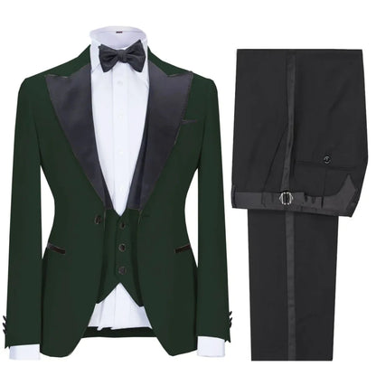 Men Suit 3 Pieces Beige With Black Lapel Single Button For Wedding Business Banquet Party Office Daily Work Jacket Vest Pants