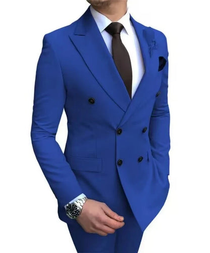 Formal Men's Suits 2 Pieces Jacket Pants Handsome Peak LapelDouble Breasted Suit Set For Men Groom Tuxedo Party Prom Hot Sale