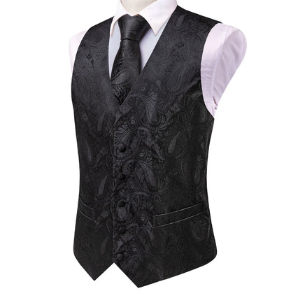 Men's Vest 4-Piece Set Golden Paisley Floral Formal Waistcoat for Wedding & Party