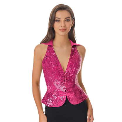 Women's Vest Dressy Party Tops Sequins Waistcoat Sparkly Sleeveless Vests Rave Music Festival Nightclub Jazz Dance Cosutme