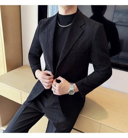 Men's Corduroy Blazer Single Breasted Smart Casual Wedding Jacket