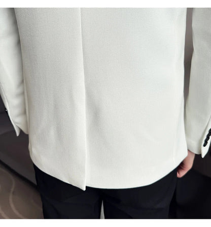 Waffle New Chinese Stand-Up Collar Suit Coats Men Slim Fit Business Casual Fashion Suits Jacket Formal Social Prom Party Tuxedos