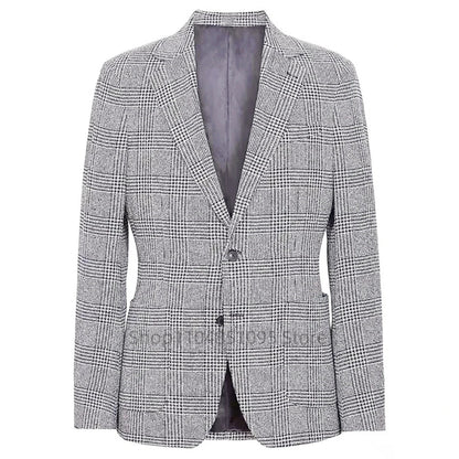 Casual Men's Houndstooth Suit Blazer Notch Lapel Two Buttons Plaid Jacket Prom Party Tuxedo Office Business Wedding One Coat