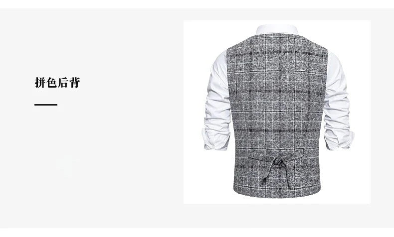 Men's Slim Fit Single Breasted Suit Vest – Plaid Waistcoat for Weddings & Banquets