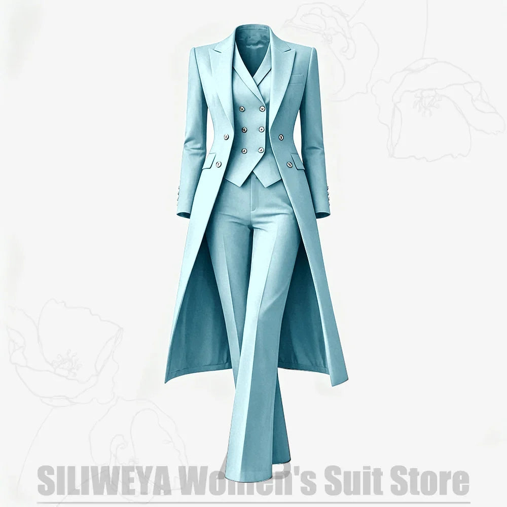 Women's Suit 3 Piece Double Breasted Long Coat Vest Pants Elegant Formal Business Wear Luxury Wedding Party Prom Outfit 2026
