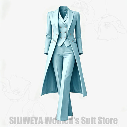 Women's Suit 3 Piece Double Breasted Long Coat Vest Pants Elegant Formal Business Wear Luxury Wedding Party Prom Outfit 2026