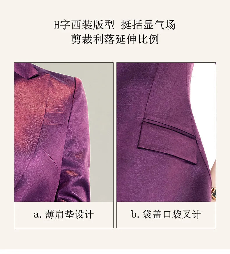 High Quality Women Purplish Red Pant Suit Female Solid Single Button Blazer and Trouser 2 Piece Set For Office Ladies Work Wear