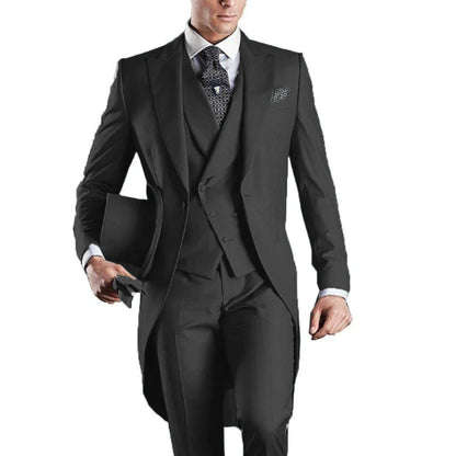 Men's Monochromatic Tuxedo Set Business Smoking Wedding Dress Blazer Jacket Vest Pants 3-Piece Suit for Formal Occasions